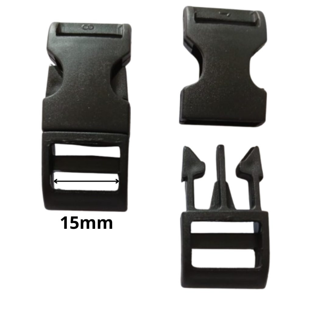 Fecho fixo engate rapido de plastico de 15mm com 10 unidades PRETO ...