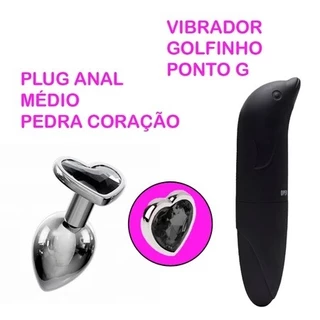 Kit Sex Shop Plug Anal Médio Vibrador Golfinho Ponto G Brinquedo Erótico + Brinde