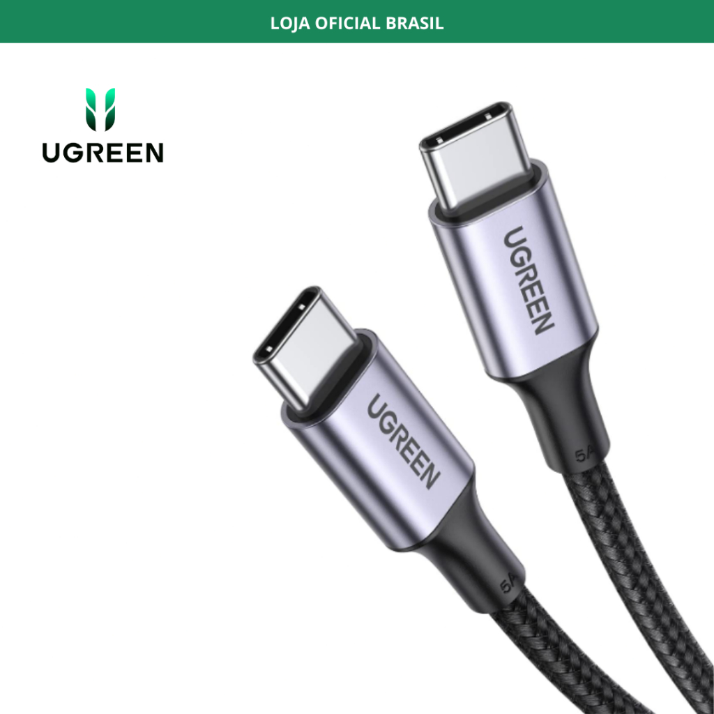 Cabo Turbo PD Ugreen Duplo Usb-c 100w Fast Charge Carregamento Rápido e Dados - 1 Metro