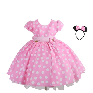 Vestido Minnie Rosa Poa Com Tiara