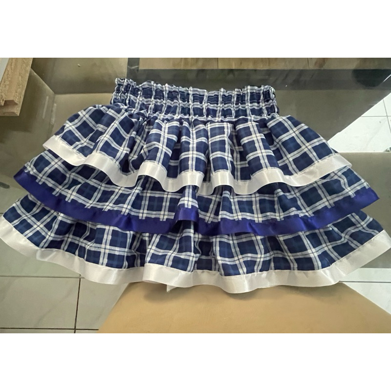 Saia 3 babados festa junina xadrez azul e fita branca e azul | Shopee ...