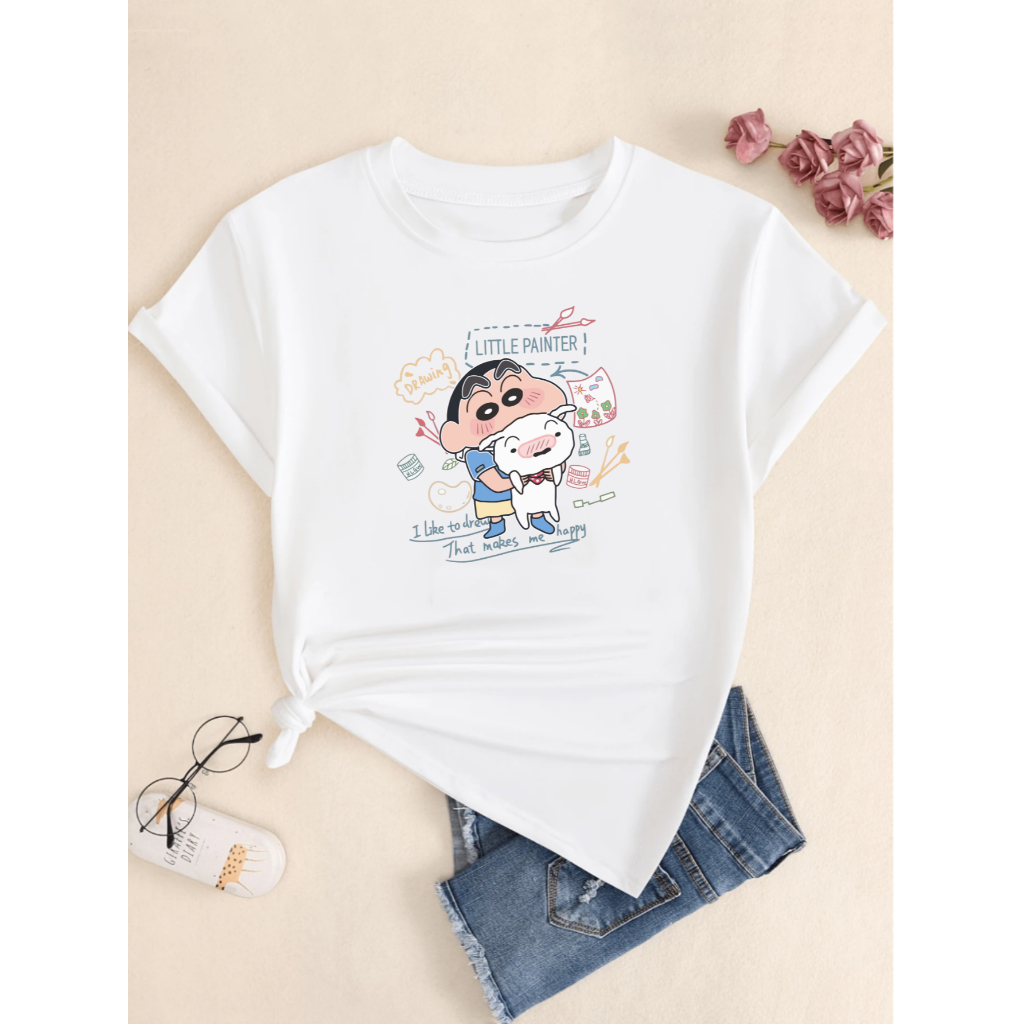 Mujer Crayon Shin-chan Shin-chan with Shiro Camiseta Cuello V