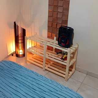 Estante Baixa Rack De Madeira Pinus Multiuso 3 Prateleiras