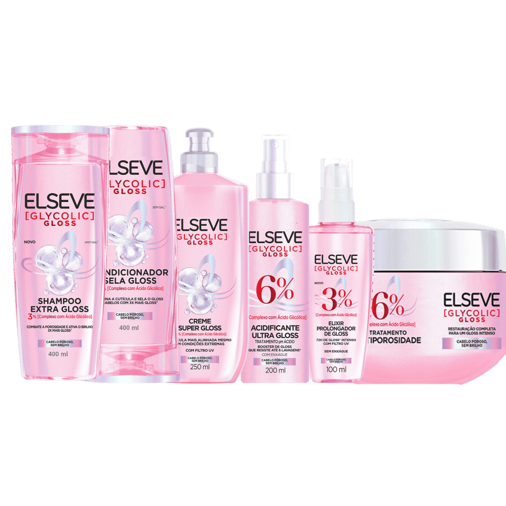 Kit Glycolic Gloss Completo 6 itens - Shampoo e Condicionador 400 ml ...