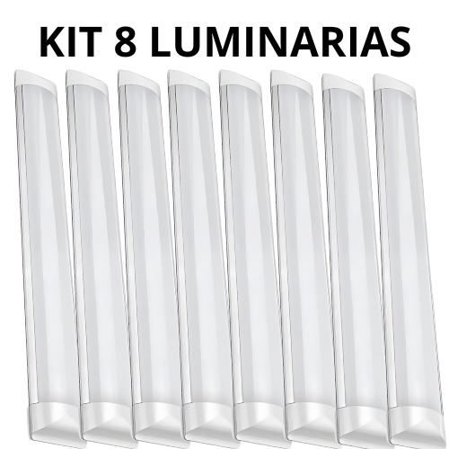 Kit 8 Luminaria Tubular Led 40w Lampada Calha Sobrepor 1M Cor Branco Frio Voltagem 110v/220v Bivolt