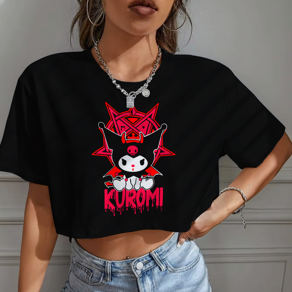 Blusa Cropped Top Estilosa Oversized Feminina Versão Kuromi Gotica