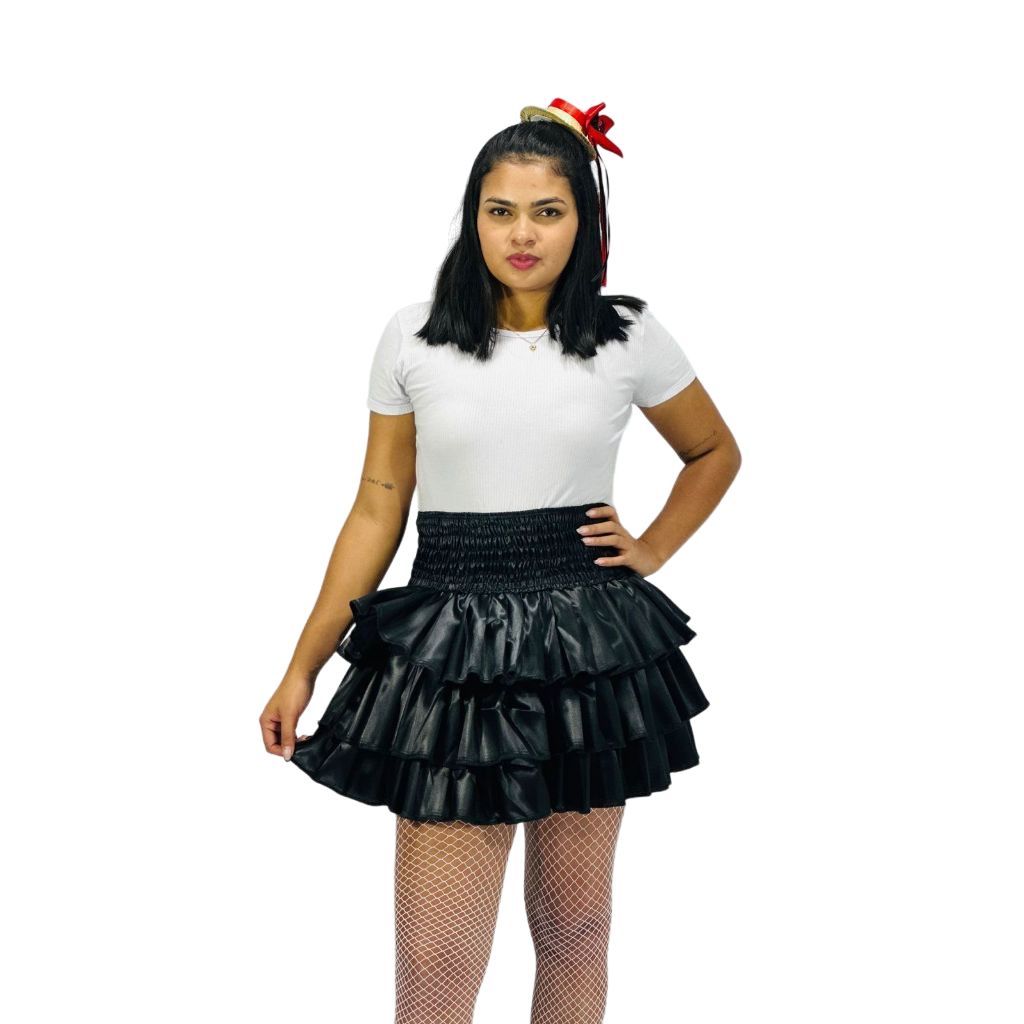 Saia de Cetim Babados Preta para Fantasia Adulto Shopee Brasil