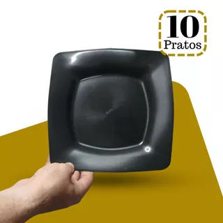 Kit 10 Pratos Quadrado Refeiçoes Lanches Plástico Eventos Festas Fundo