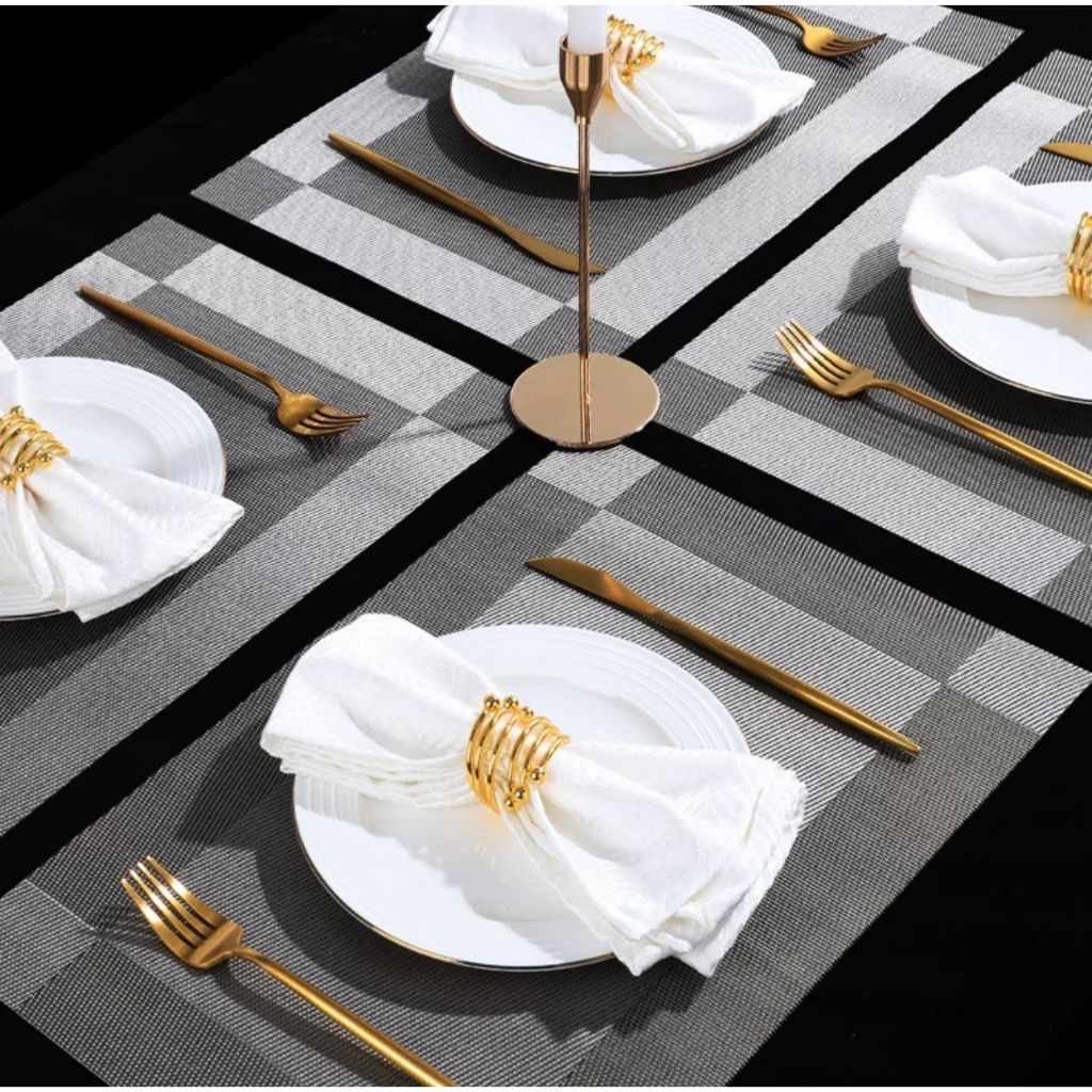 Kit Jogo Americanos Individuais De Mesa Em Pvc Retangular Cores Metalicas Para Mesa De Jantar