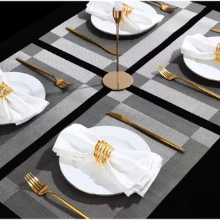 Kit Jogo Americanos Individuais De Mesa Em Pvc Retangular Cores Metalicas Para Mesa De Jantar