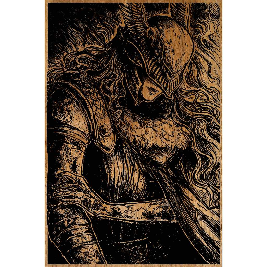 Quadro rústico madeira pinus malenia elden ring jogo game