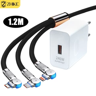 ZHIKE Cabo USB De Carregador 3 Em 1 Para V8 Android Tipo C Carregamento Rápido 240W Adaptador