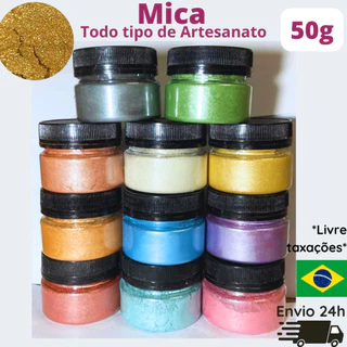 Pigmento mica em pó grande 50g metálico perolado purpurina para resina epóxi e artesanato