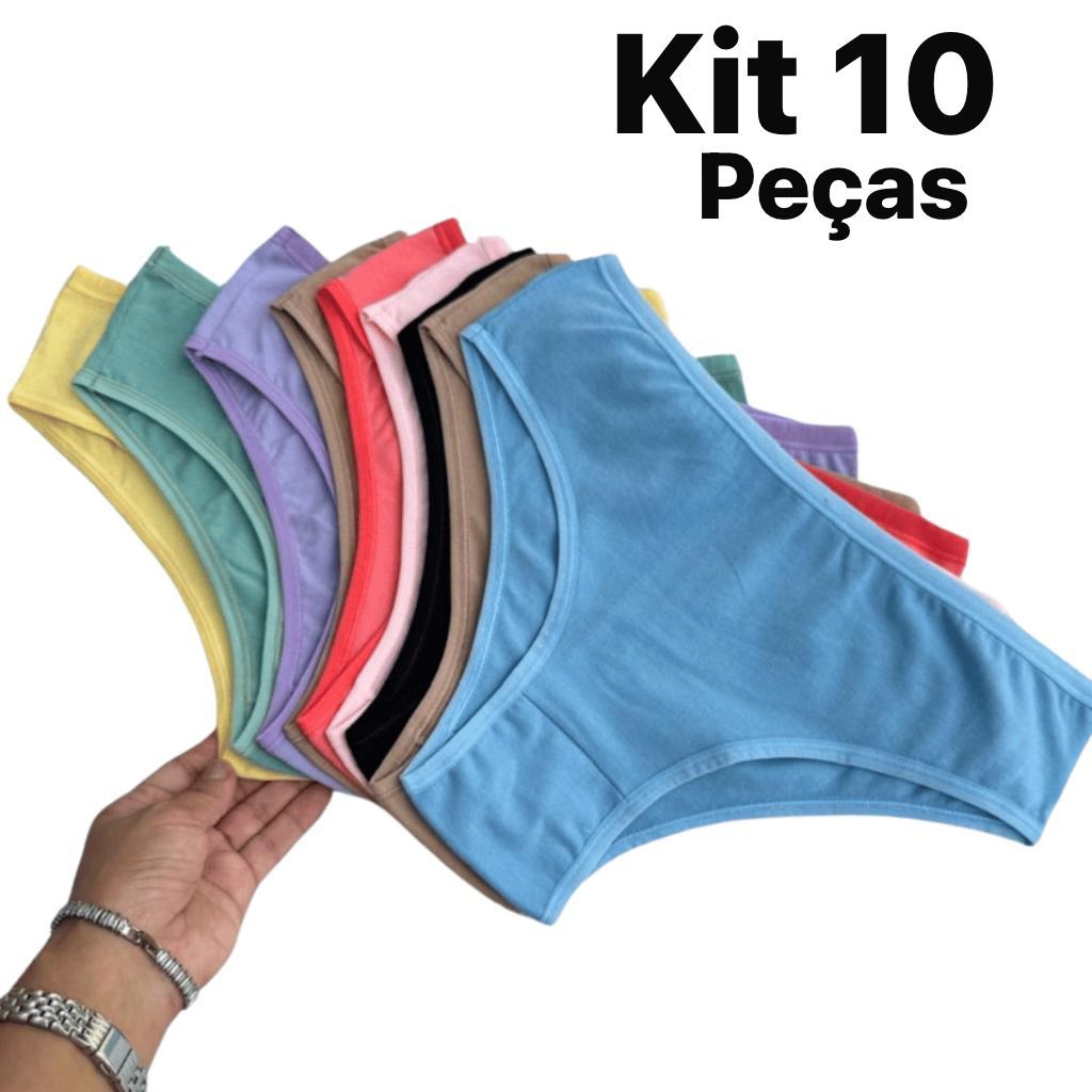 Kit Calcinha de Algodao 100% Basicas dia a dia Conforto Calcinhas Lisas ...