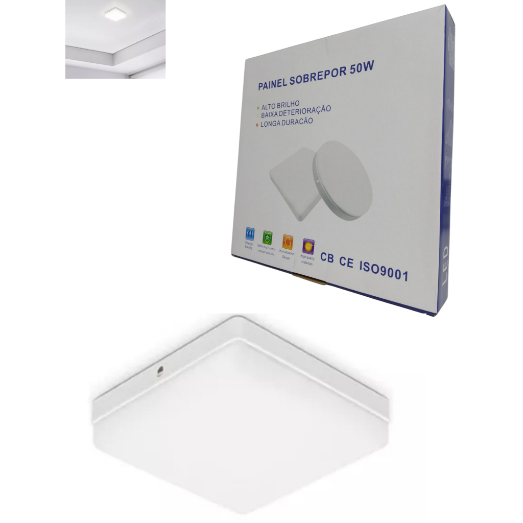 Plafon Led Borda Infinita 50W Sobrepor Quadrado Bivolt Branco Frio 6500k ou Neutro 4000k 30CM