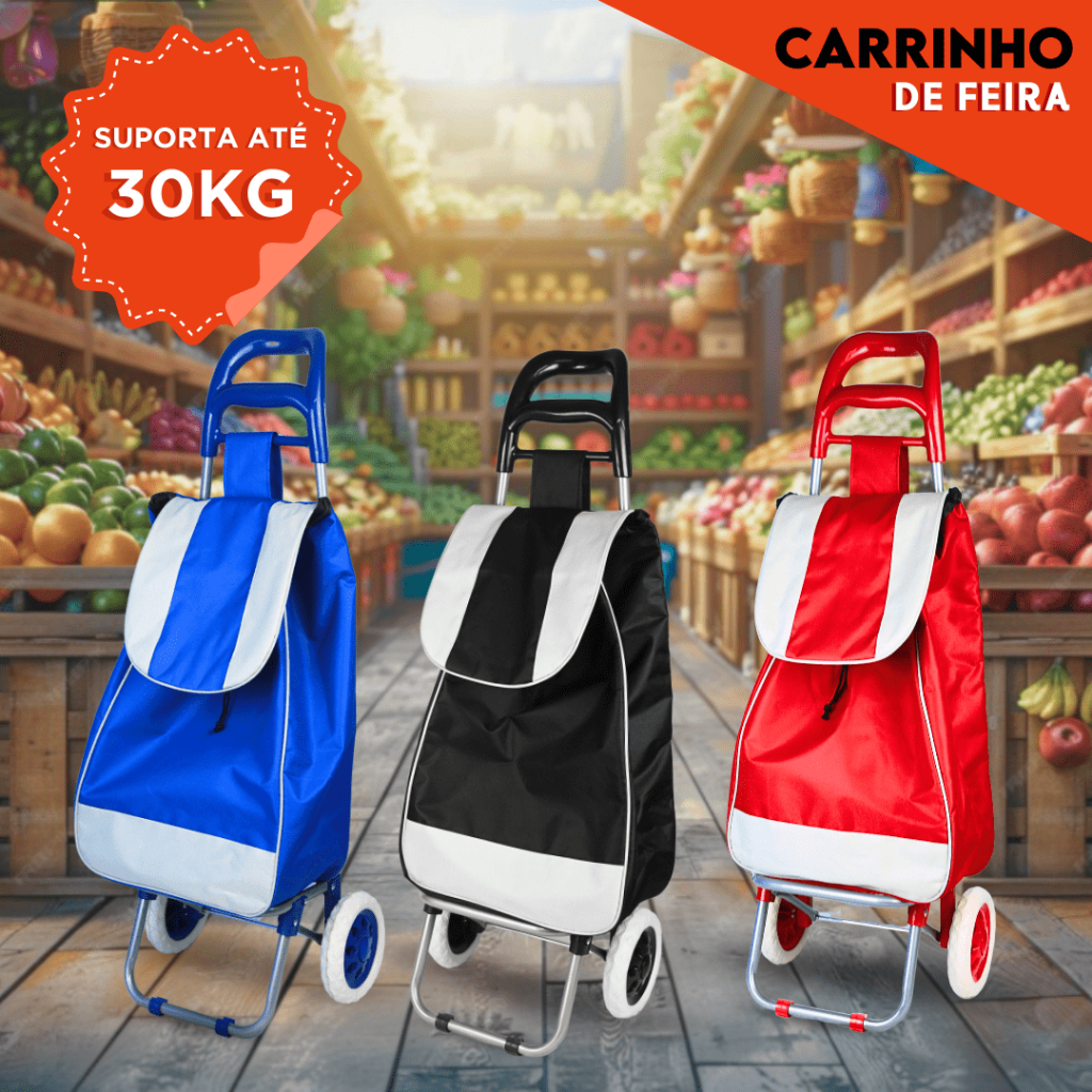 Carrinho De Feira Dobrável Com Rodas - Carrinho De Mão - Diversas Cores - CH