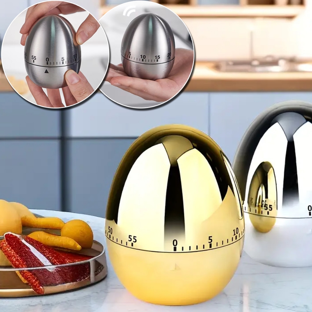 Timer Formato Ovo Dourado Prateado 60 Minutos Temporizador Cronômetro Alarme Cozinha