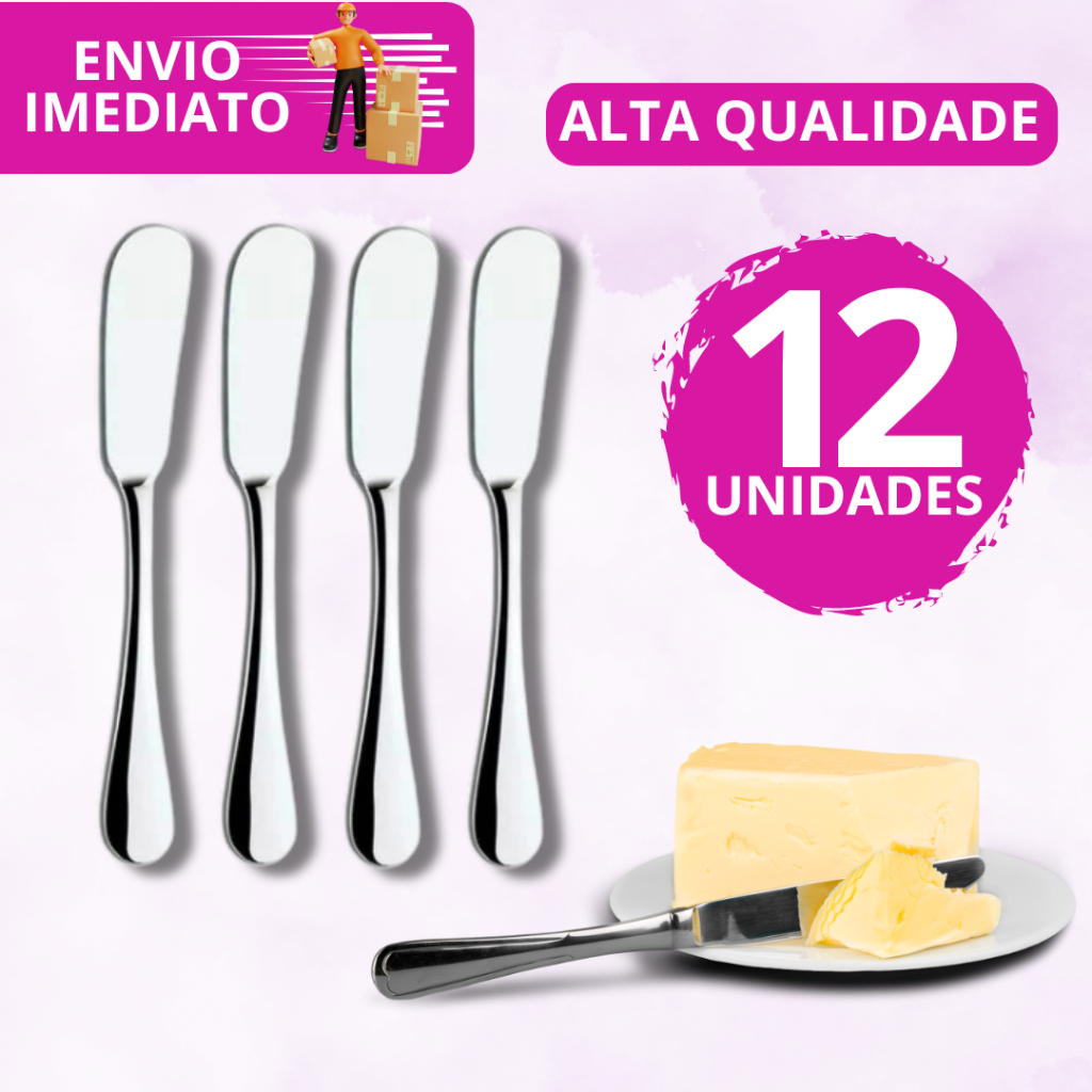 OFERTA Kit 12 Peças Espátula Para Manteiga Patê Geleia Margarina Inox Para Cozinha e Restaurantes