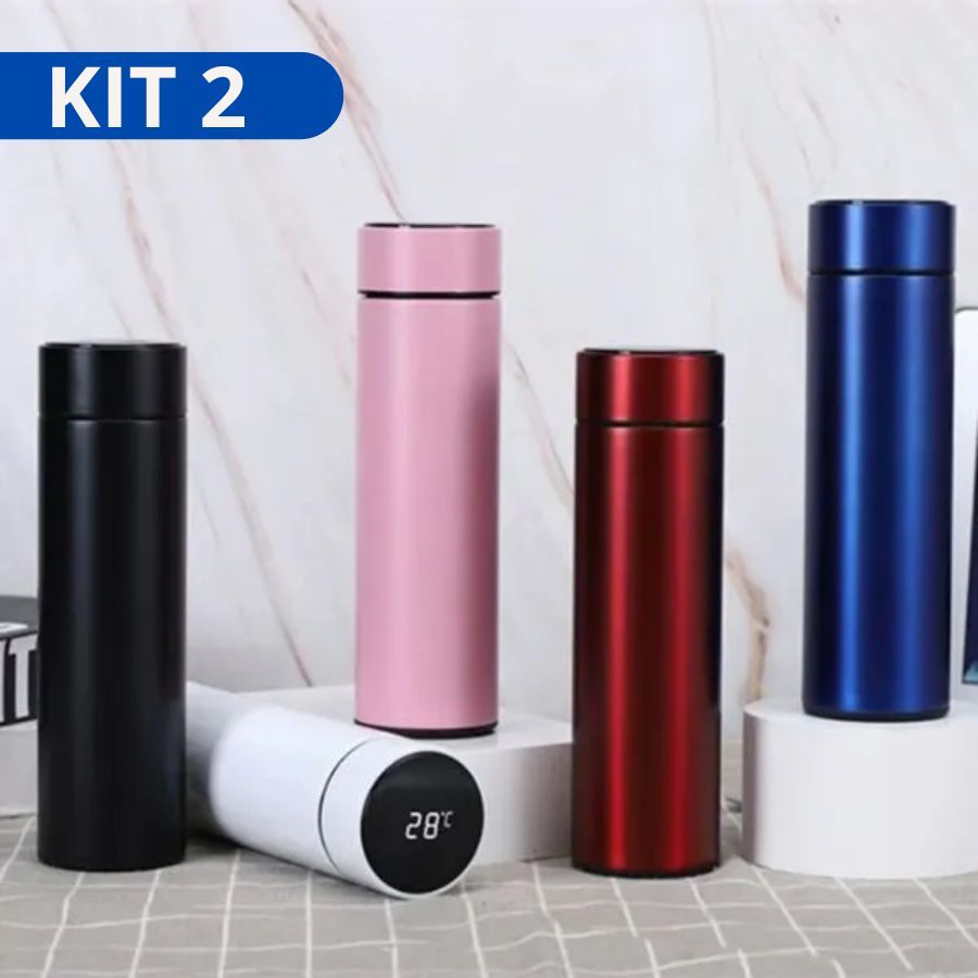Kit 2 Garrafa Térmica Inteligente Com Visor De LED Marcador De Temperatura Aço Inox