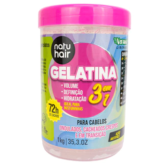 Gelatina Modeladora de Cachos S.O.S NatuHair 3 em 1-1KG Super Definição Antifrizz Hidratação Brilho Cacheados Crespos