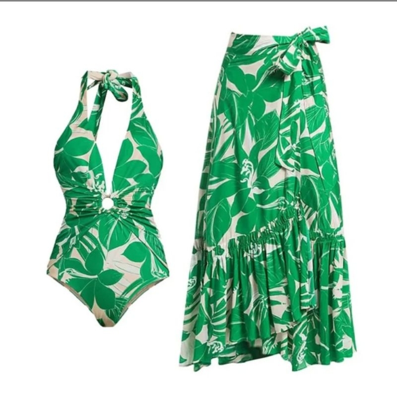 Maiô e saída de praia. Conjunto moda praia. | Shopee Brasil