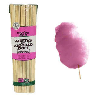 Palito Vareta de Bambu para Algodão Doce Quadrada 40cm Inoven Pacote 100 Unidades