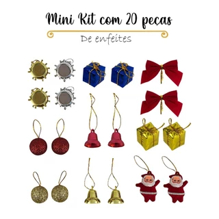 Conjunto Completo de Enfeites de Natal com Laços, Papai Noel e Presentes - 20 Peças