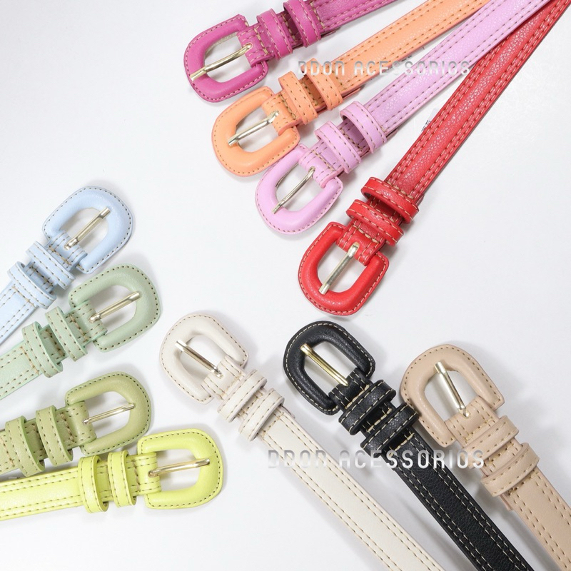 Cintos Feminino Fino 2 CM Colorido Moda Casual Com Dois Loops