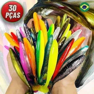 Kit 30 unidades Isca Artificial Soft Shad Silicone 7cm 4g - Ideal para Tucunaré Robalo Traíra