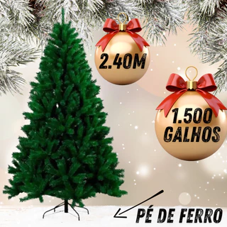 Árvore De Natal Grande Linha Premium 2.40m Com 1.500 Galhos Verde Luxo Decoração Cheia Pinheiro