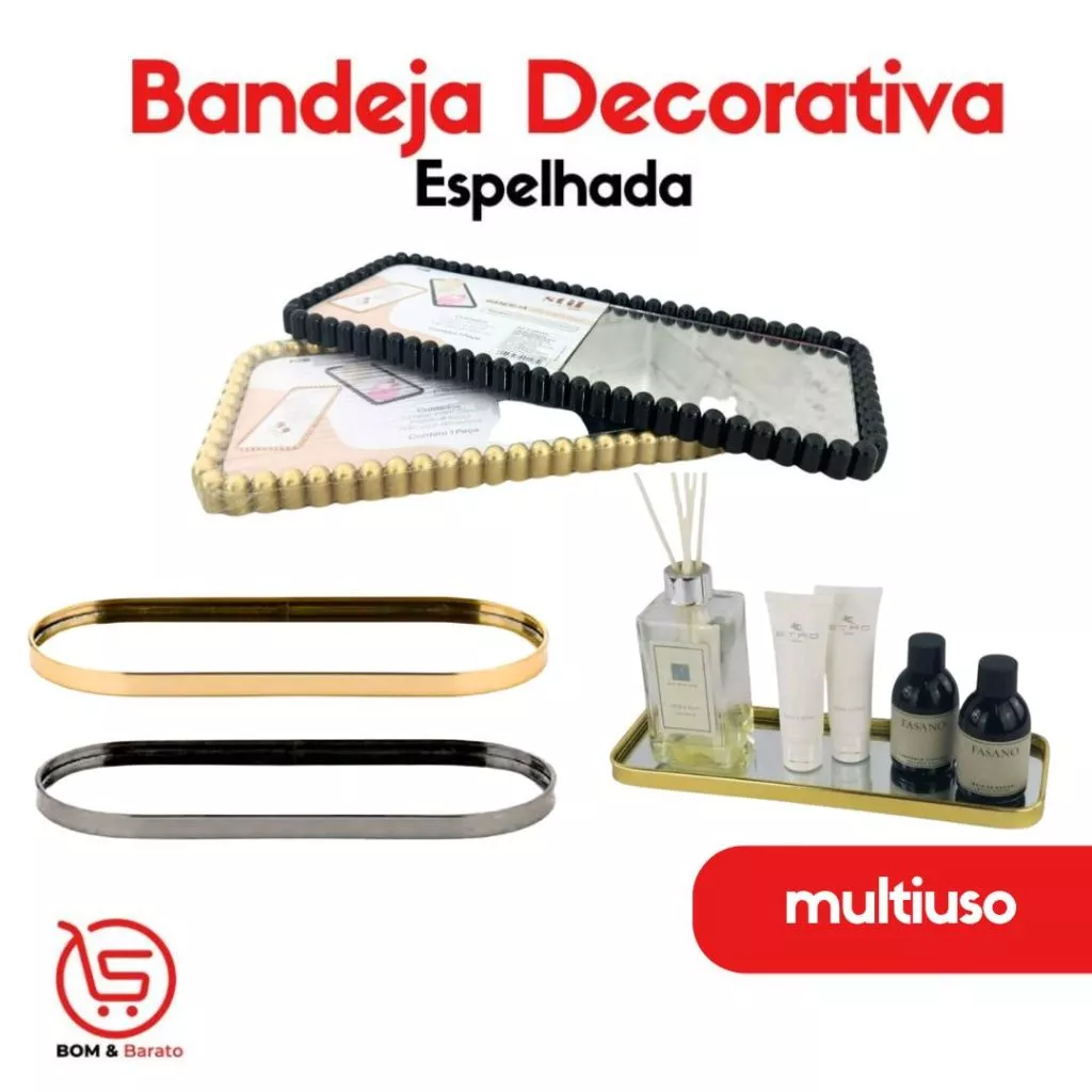 Bandeja Espelhada Decorativa Multiuso