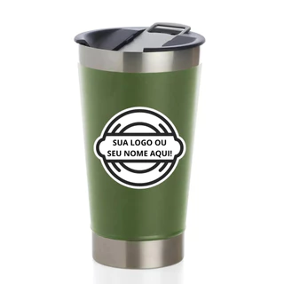 COPO TÉRMICO VERDE MILITAR COM ABRIDOR 473ML PERSONALIZADO COM SUA LOGOMARCA OU NOME