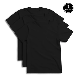Kit 3 Camisas Masculina Lisa Preta 100% Algodão