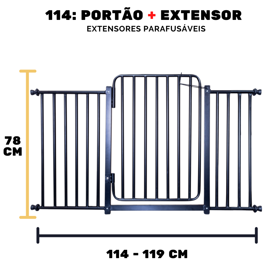 Portão Grade Pet de Segurança Cachorro Crianças 114 a 119 cm