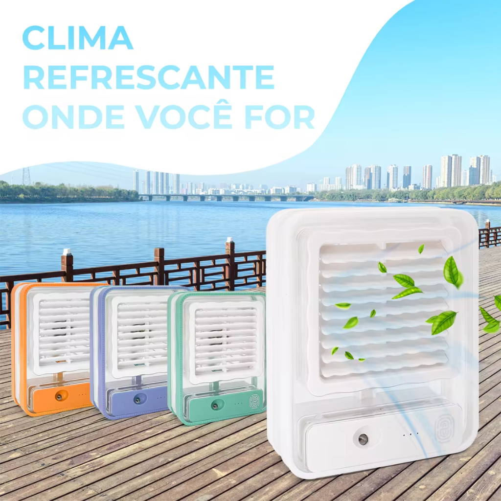 Refrigerador De Ar Ventilador Umidificador Portátil Com Led Reservatório De Água Led