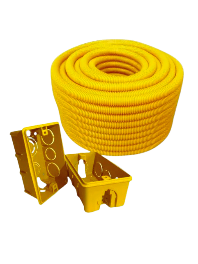Kit Conduite Corrugado 25mm 3/4 C/50 Metros Amarelo + 20 Caixinhas 4x2 ...