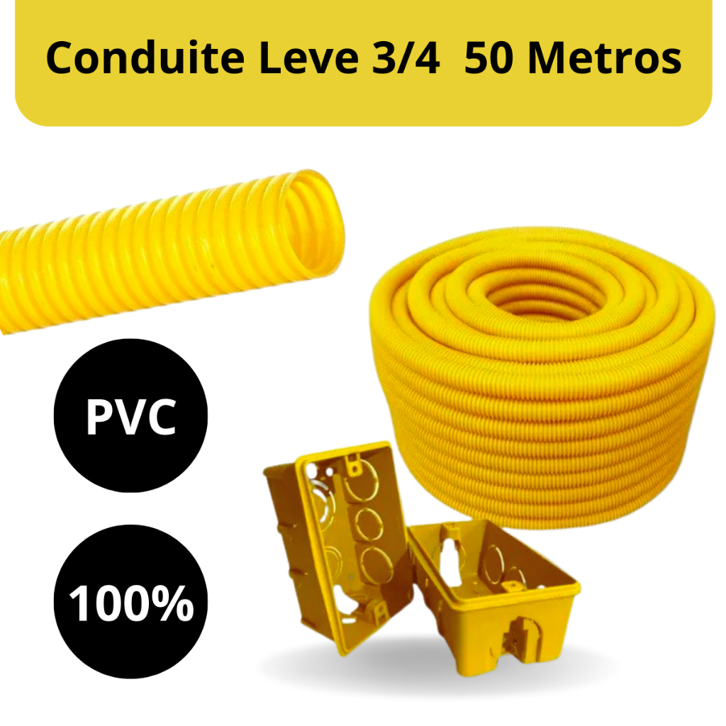 Kit 30 Caixinhas de Luz 4x2 + 50 Metros Conduite Corrugado 3/4 Amarelo ...