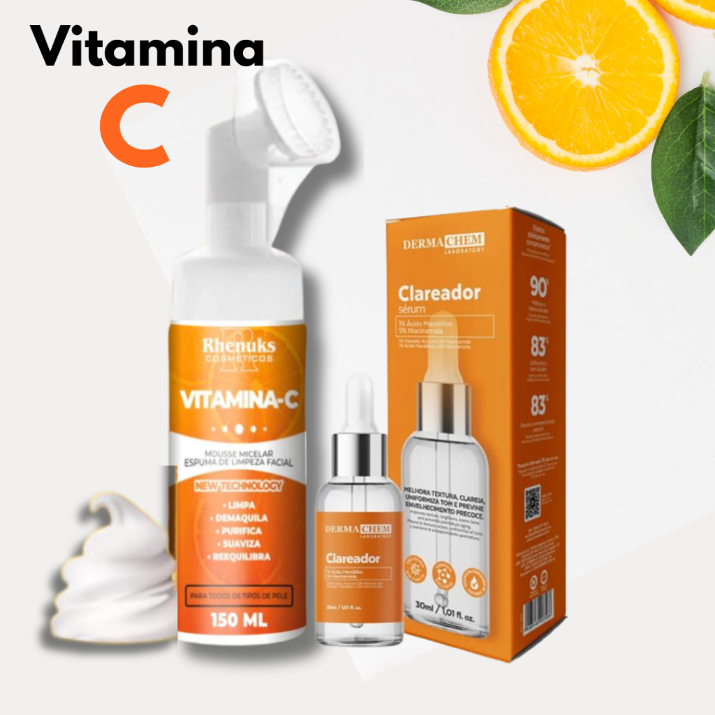 Kit Skincare Mousse Limpeza Facial Vitamina C+Sérum Clareador