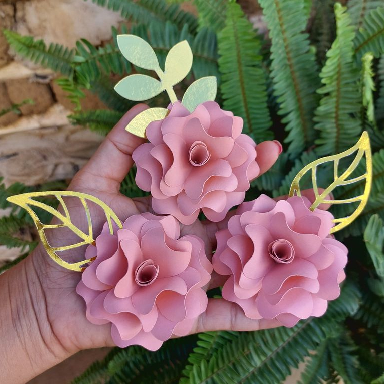 Flores Para Topo De Bolo Flores Com Folha Dourada Flores De Papel