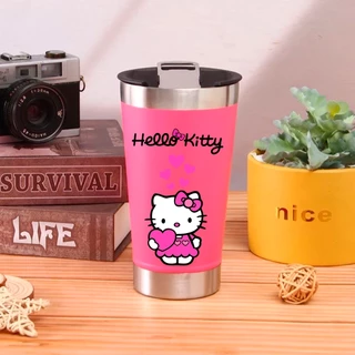 Copo térmico Hello Kitty com tampa e abridor 473 ml