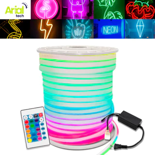 Fita Neon 10 Metros Led Flexível Com Fonte e Controle Rgb Colorida Silicone IP65 Decoração Natal