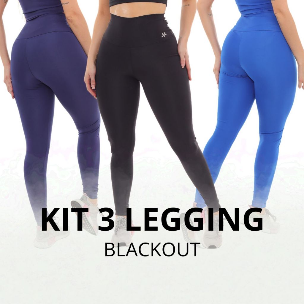 KIT C/ 3 Peças Legging Blackout Moda Fitness Lisa Basic Elegante