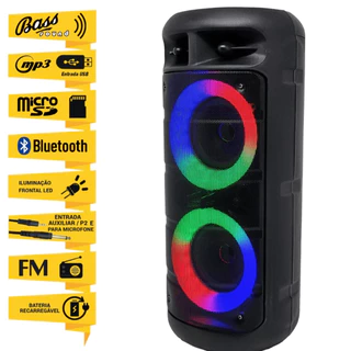 Caixa de Som grande Receptor Multi-Funções FM Bluetooth Luz RGB Super Potente