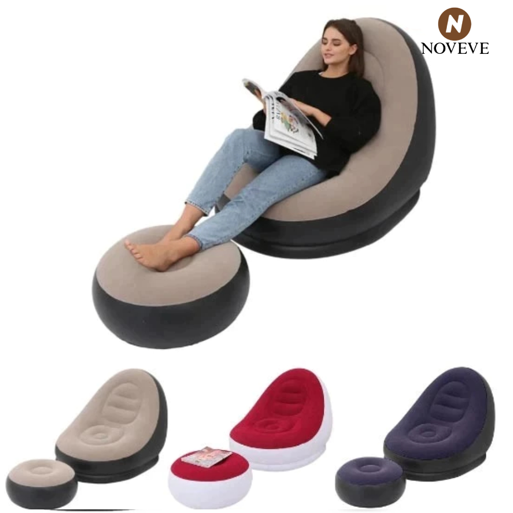 Sofá Poltrona Descanso Portátil Inflável Ultra Lounge Com Puff Porta Copo NOVEVE