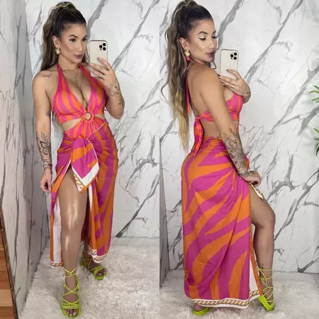 Conjunto body/maiô + páreo saída de praia verão