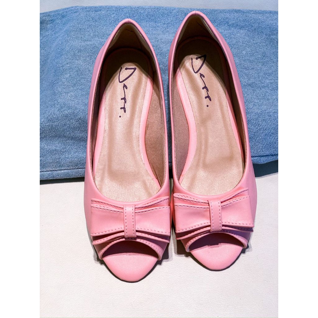 Sapatilha Peep Toe Rosa Claro com Laço Duplo | Shopee Brasil
