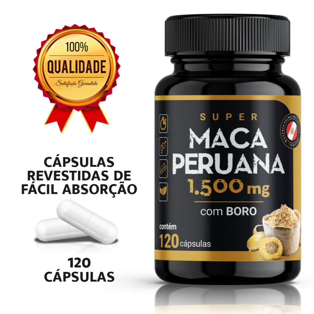 Super Ma ca Peru ana Com Boro + Cafe ína 120 Cápsulas 1.500 Mg