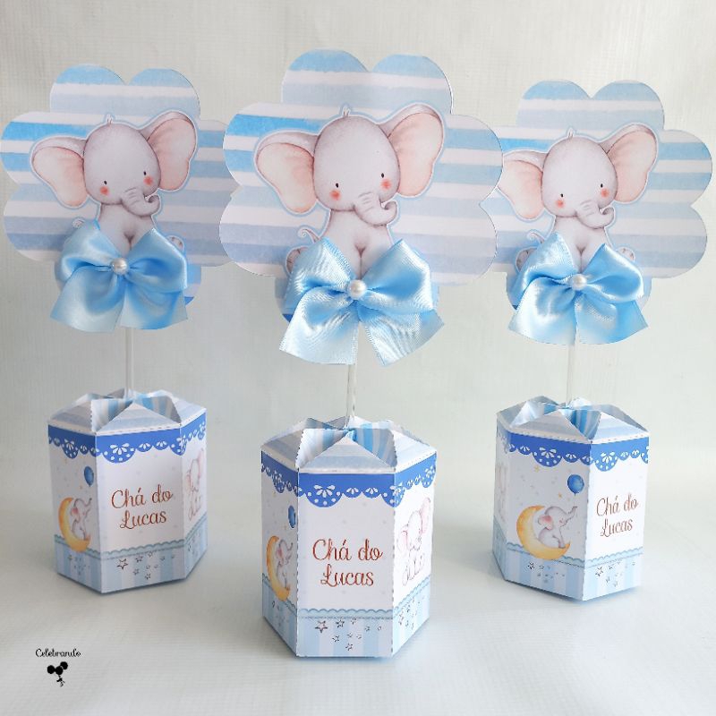Centro de mesa Personalizados Chá de Bebê Elefantinho Enfeite de Mesa Aniversário Cachepo