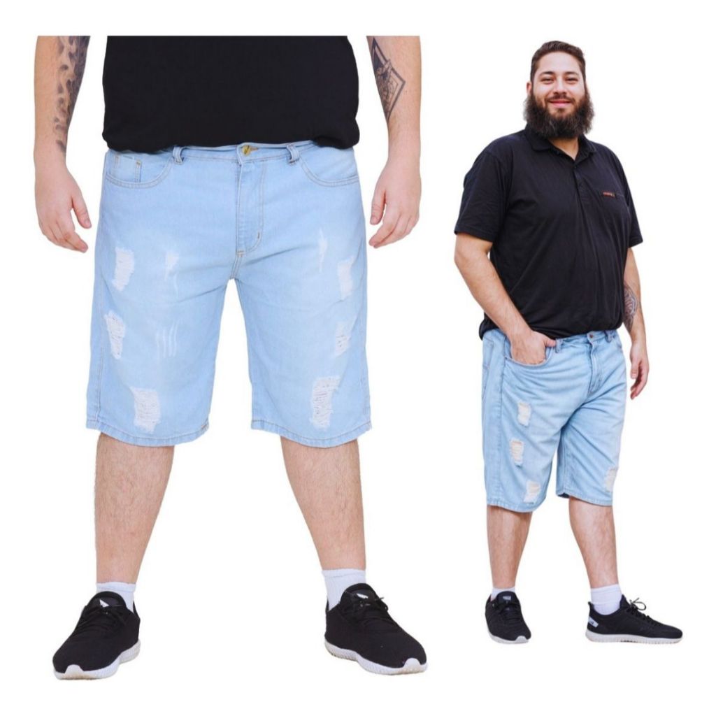 MYSELF JEANS - BERMUDA JEANS PLUZ SIZE RASGADA MASCULINO - LAÇAMENTO.