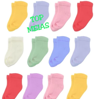 kit 12 Pares Meias Bebê Menino Recém Nascido Menina Meia RN 0 - 6 Meses